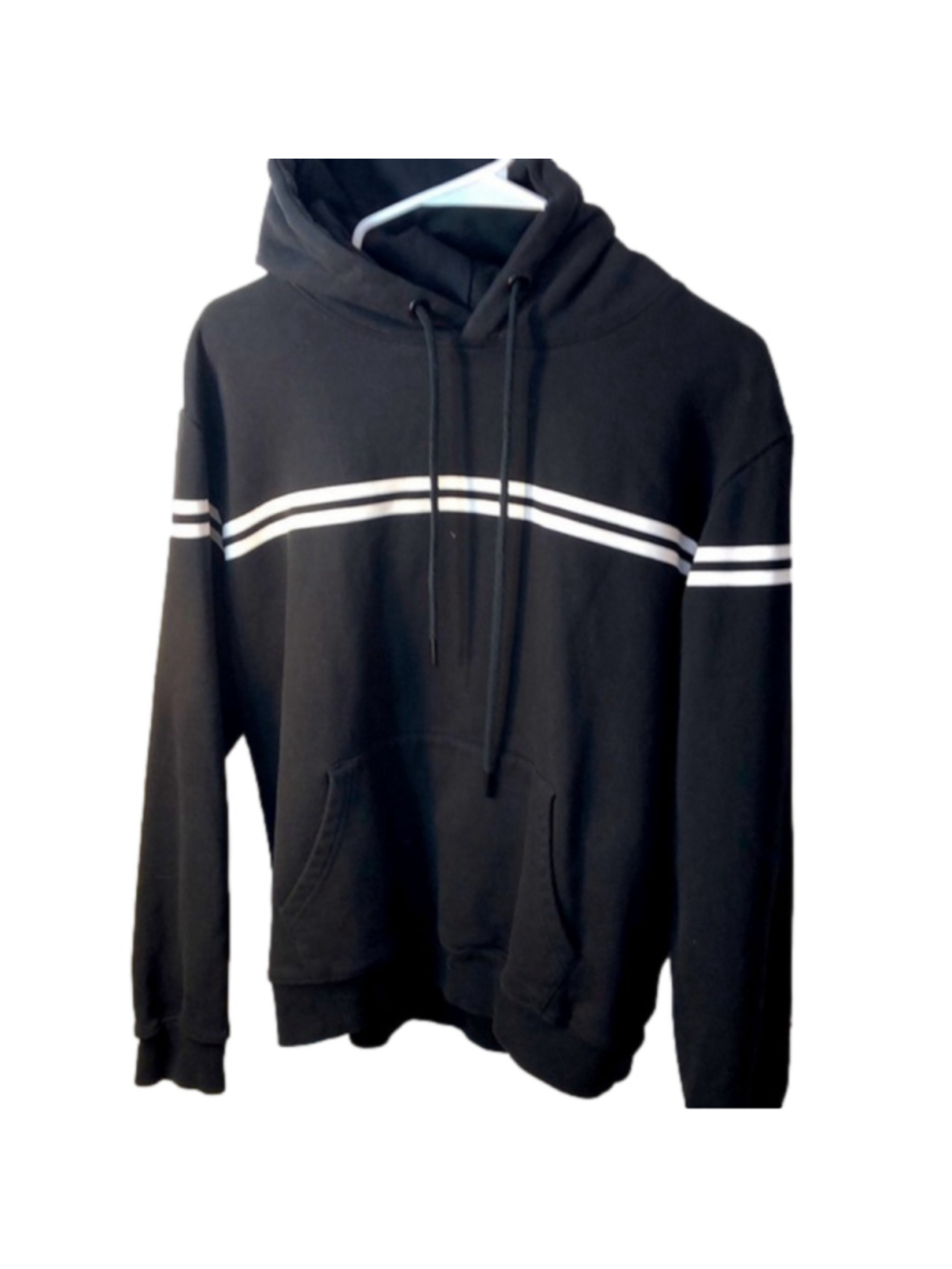 M Zyia Active men's black and white striped hoodie
